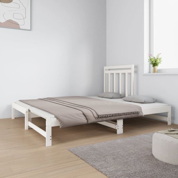 vidaXL Λευκό Συρόμενο Κρεβάτι, 2x(90x190) cm, μασίφ πεύκο