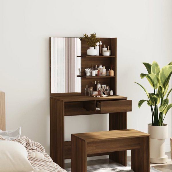 vidaXL Τουαλέτα με καθρέπτη, χρώμα καφέ δρυς, 74,5x40x141 cm