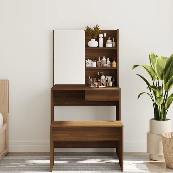 vidaXL Τουαλέτα με καθρέπτη, χρώμα καφέ δρυς, 74,5x40x141 cm