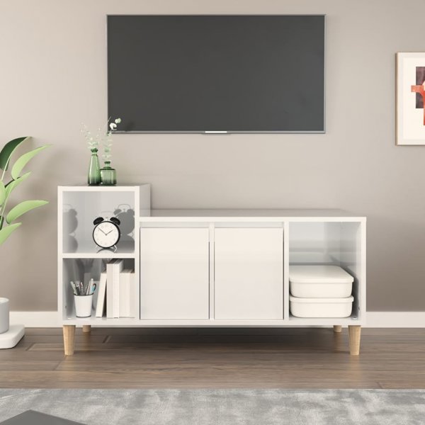 vidaXL Szafka pod TV, wysoki polysk, biala, 100x35x55 cm