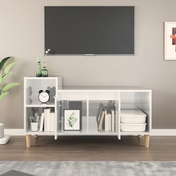 vidaXL Szafka pod TV, wysoki polysk, biala, 100x35x55 cm