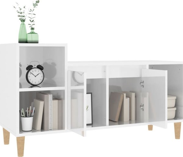 vidaXL Szafka pod TV, wysoki polysk, biala, 100x35x55 cm