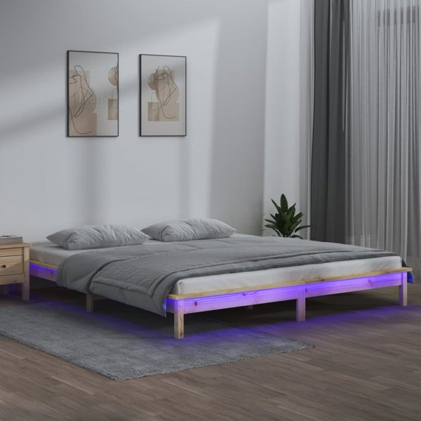 vidaXL Ράμα κρεβατιού με LED, 150x200 εκ, King Size, μασίφ ξύλο