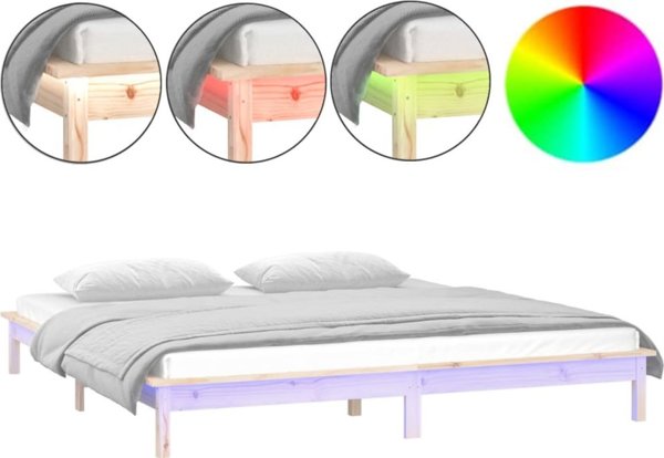 vidaXL Ράμα κρεβατιού με LED, 150x200 εκ, King Size, μασίφ ξύλο