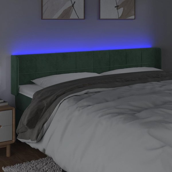 vidaXL Κεφαλάρι κρεβατιού με LED, σκούρο πράσινο βελούδο, 203x16x78/88cm
