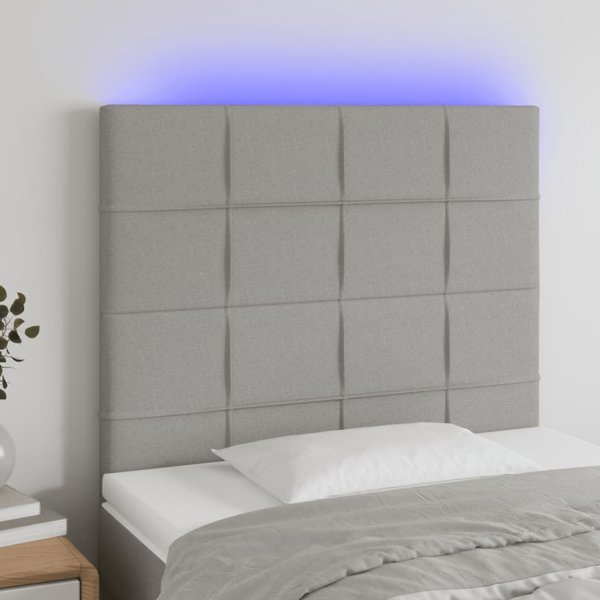 vidaXL Προσκέφαλος κρεβατιού με LED, ανοιχτό γκρι, 100x5x118/128 cm, ύφασμα