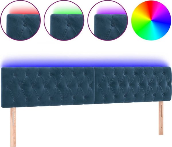 vidaXL Κεφαλάρι κρεβατιού με LED, σκούρο μπλε, 200x7x78/88 cm, βελούδο