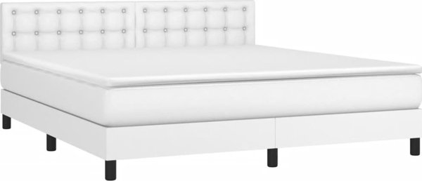 vidaXL Lozko kontynentalne z materacem i LED, biala ekoskora 180x200 cm