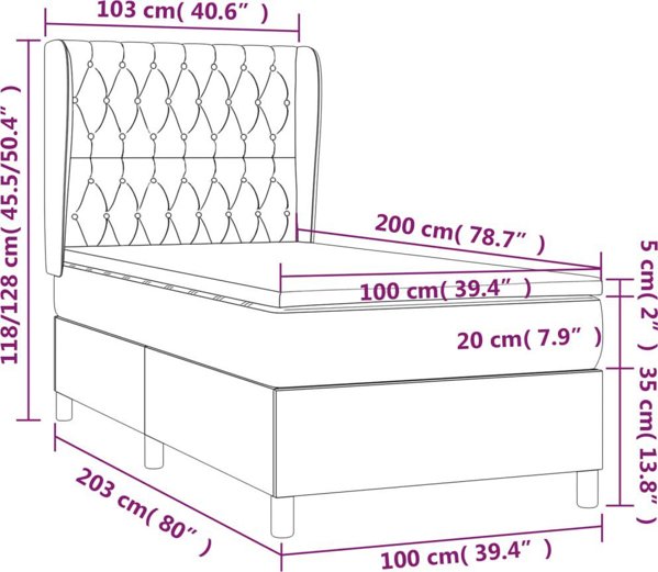 vidaXL Louvre Continental Κρεβάτι με Στρώμα, Κρεμ, Ύφασμα, 100x200 cm