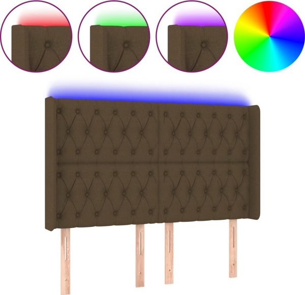 vidaXL Zaglowek do lozka z LED ciemnobrazowy 147x16x118/128 cm tkanina