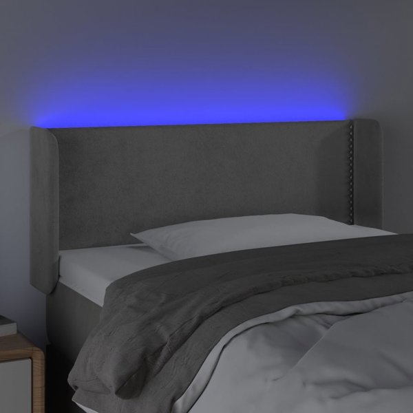 Κεφαλάρι κρεβατιού με LED, ανοιχτό γκρι, 93x16x78/88 cm, βελούδο
