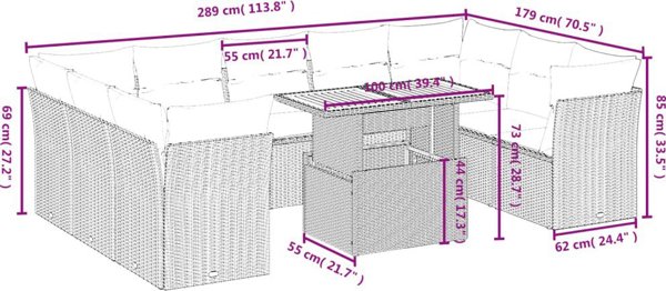 vidaXL 10τμχ σετ επίπλων κήπου με μαξιλάρια, μπεζ, πολυρατάν