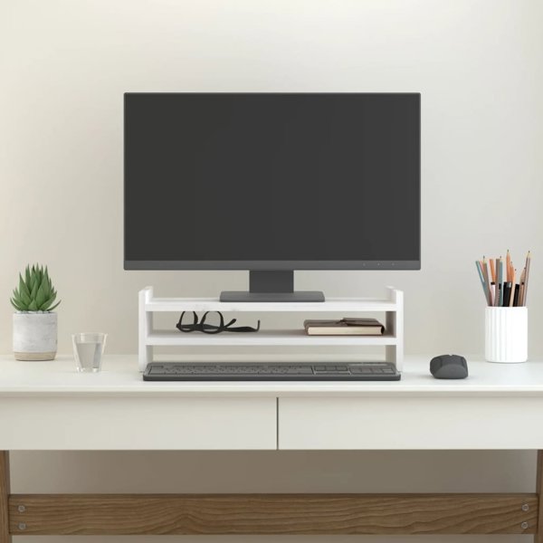 vidaXL Βάση οθόνης, λευκή, 50x27x15 εκ., μασίφ πεύκο
