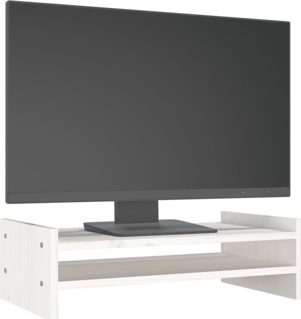 vidaXL Βάση οθόνης, λευκή, 50x27x15 εκ., μασίφ πεύκο