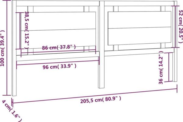 vidaXL Κεφαλάρι κρεβατιού 205,5x4x100 cm μασίφ πεύκο
