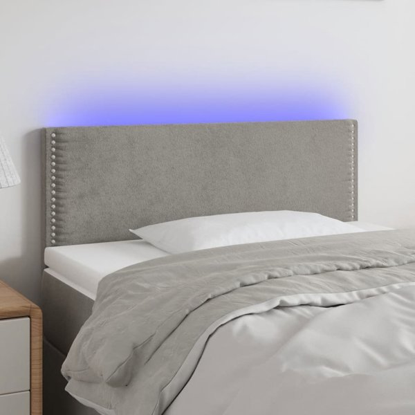 vidaXL Κεφαλάρι για κρεβάτι με LED, ανοιχτό γκρι, 100x5x78/88 cm, βελούδο