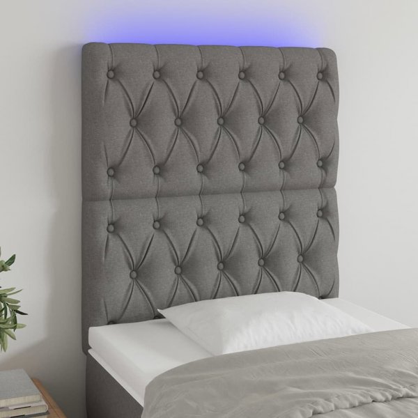 vidaXL Κεφαλάρι κρεβατιού με LED, σκούρο γκρι, 80x7x118/128 cm, ύφασμα