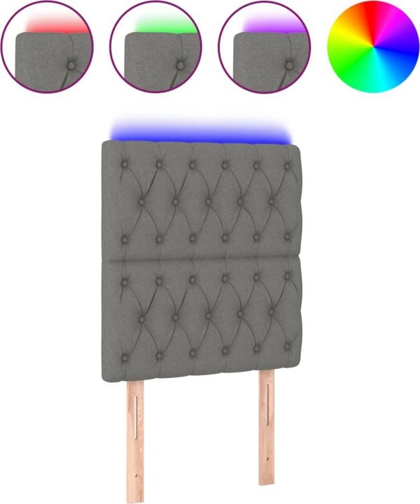 vidaXL Κεφαλάρι κρεβατιού με LED, σκούρο γκρι, 80x7x118/128 cm, ύφασμα
