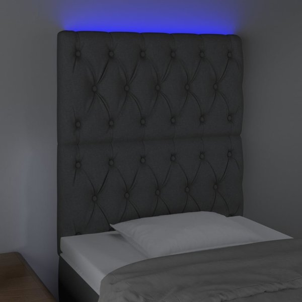 vidaXL Κεφαλάρι κρεβατιού με LED, σκούρο γκρι, 80x7x118/128 cm, ύφασμα