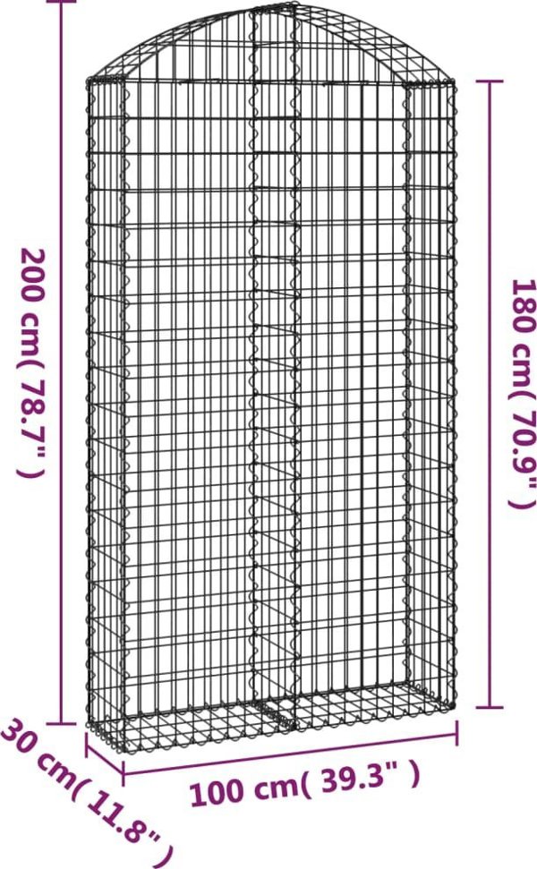 vidaXL Καμπυλωτός καλάθι gabion 100x30x180/200 cm, γαλβανισμένο σίδερο