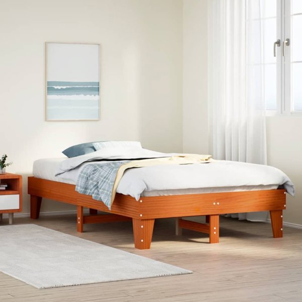 vidaXL Rama κρεβατιού 120x200 cm από μασίφ πεύκο βανίλια καφέ χωρίς στρώμα