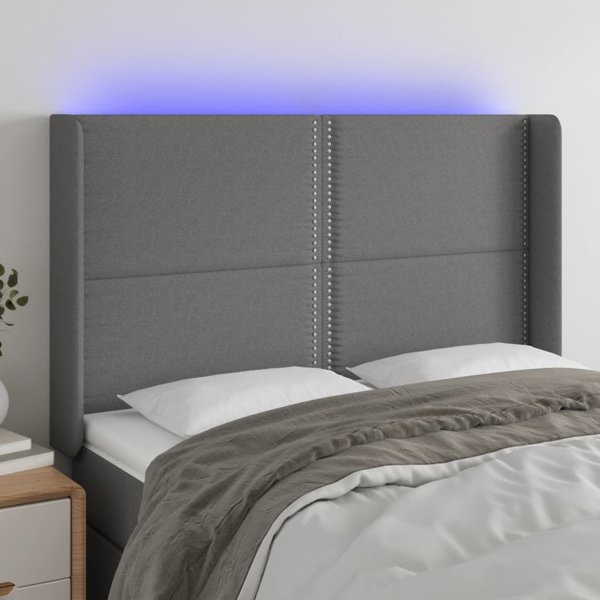 vidaXL Zaglowek do lozka z LED, ciemnoszary, 147x16x118/128 cm, tkanina