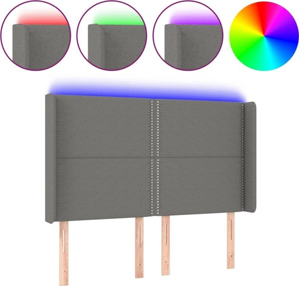 vidaXL Zaglowek do lozka z LED, ciemnoszary, 147x16x118/128 cm, tkanina