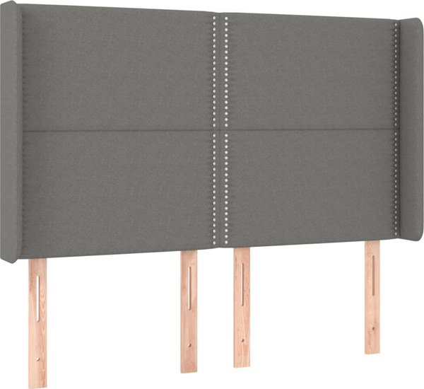 vidaXL Zaglowek do lozka z LED, ciemnoszary, 147x16x118/128 cm, tkanina