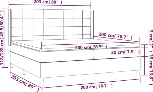 vidaXL Λουτζκο κοντινεντάλ με στρώμα, καφέ, 200x200 εκ, ύφασμα