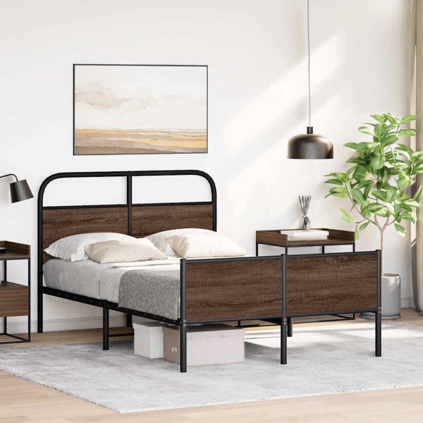 vidaXL Κρεβάτι 140x200 cm, Καφέ Ξύλο Δρυός (Χωρίς Στρώμα)