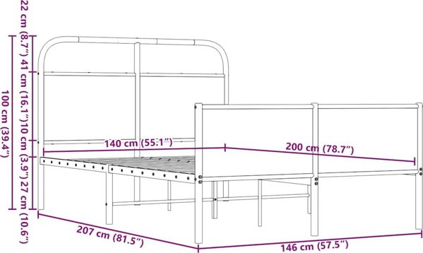vidaXL Κρεβάτι 140x200 cm, Καφέ Ξύλο Δρυός (Χωρίς Στρώμα)