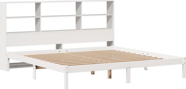 vidaXL Κρεβάτι με ραφιέρα 180x200 εκ. λευκό από πεύκο χωρίς στρώμα