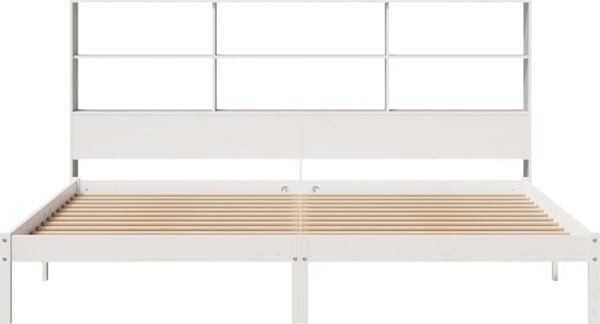 vidaXL Κρεβάτι με ραφιέρα 180x200 εκ. λευκό από πεύκο χωρίς στρώμα