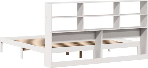 vidaXL Κρεβάτι με ραφιέρα 180x200 εκ. λευκό από πεύκο χωρίς στρώμα