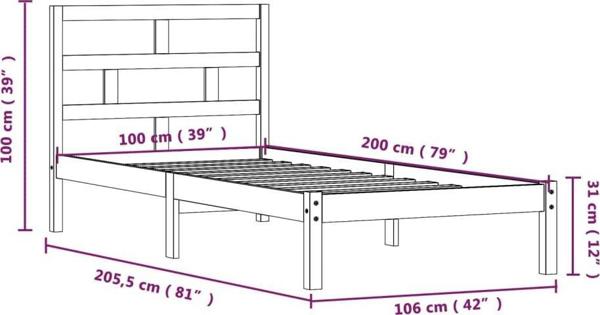 vidaXL Πλαίσιο κρεβατιού από μασίφ πεύκο 100 x 200 cm