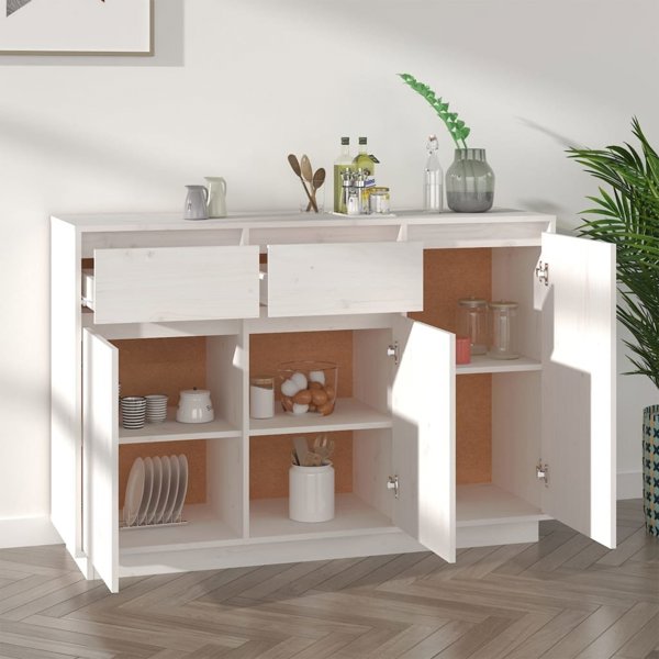 vidaXL Szafka, λευκή, 110x34x75 cm, μασίφ πεύκο