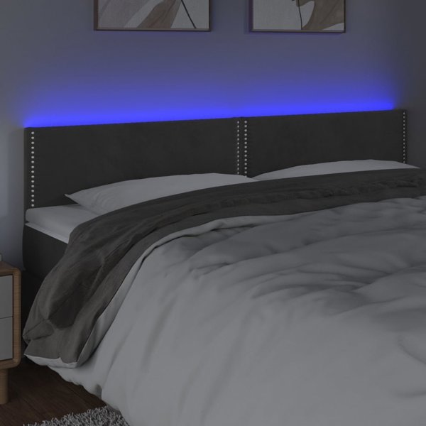 vidaXL Κεφαλάρι για κρεβάτι με LED, σκούρο γκρι, 160x5x78/88 cm, βελούδο