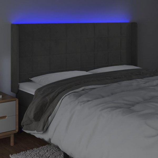 vidaXL Zaglowek do lozka me LED, σκούρο γκρι, 183x16x118/128 εκ., βελούδο