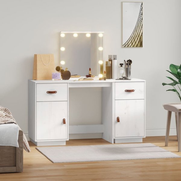 vidaXL vidaXL Toaletka z LED, vit, lite drewno sosnowe