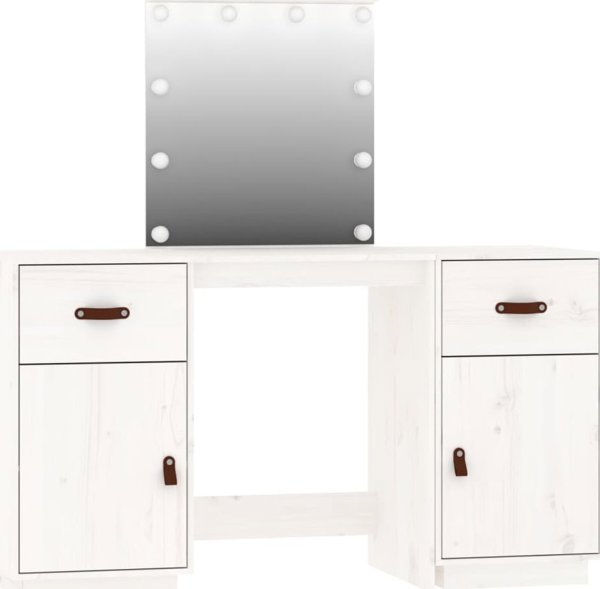 vidaXL vidaXL Toaletka z LED, vit, lite drewno sosnowe