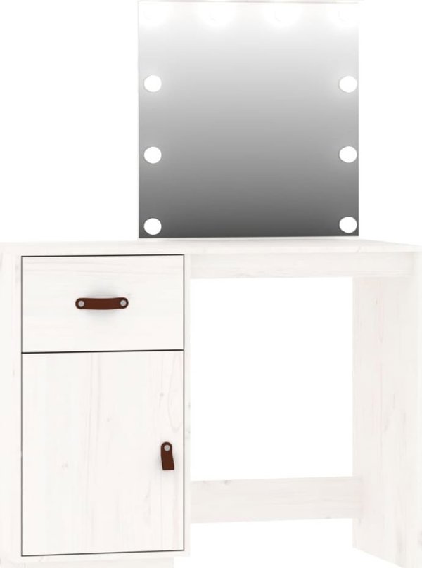 vidaXL vidaXL Toaletka z LED, vit, lite drewno sosnowe