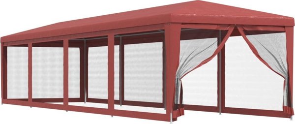 vidaXL Εξωτερική Τέντα Πάρτι με 10 Πλευρές από Δίχτυ, Κόκκινη, 3x12 μ, HDPE