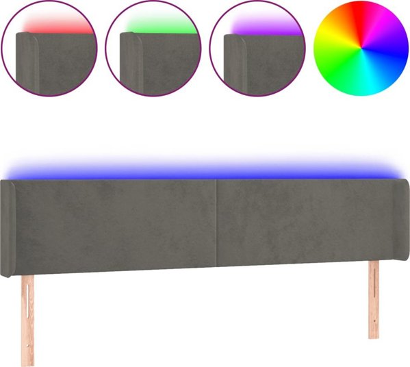 vidaXL Zaglowek do lozka z LED, ciemnoszary, 203x16x78/88 cm, aksamit