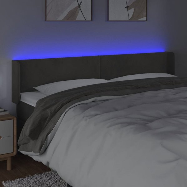vidaXL Zaglowek do lozka z LED, ciemnoszary, 203x16x78/88 cm, aksamit