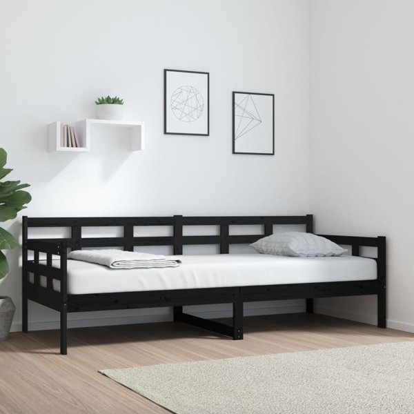 vidaXL Ημερήσιο κρεβάτι, μαύρο, μασίφ πεύκο, 80x200 εκ