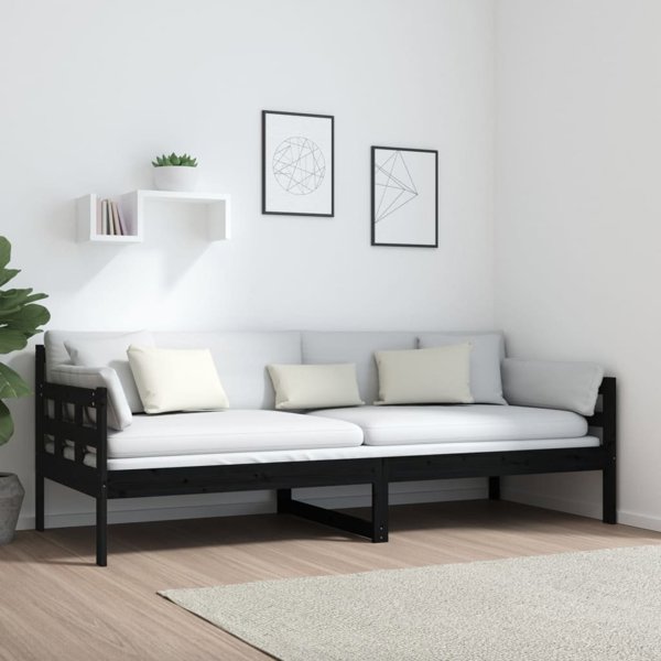 vidaXL Ημερήσιο κρεβάτι, μαύρο, μασίφ πεύκο, 80x200 εκ