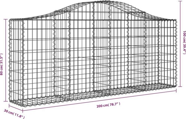 vidaXL Γωνιακό κουτί gabion, 200x30x80/100 εκ, γαλβανισμένο σίδερο