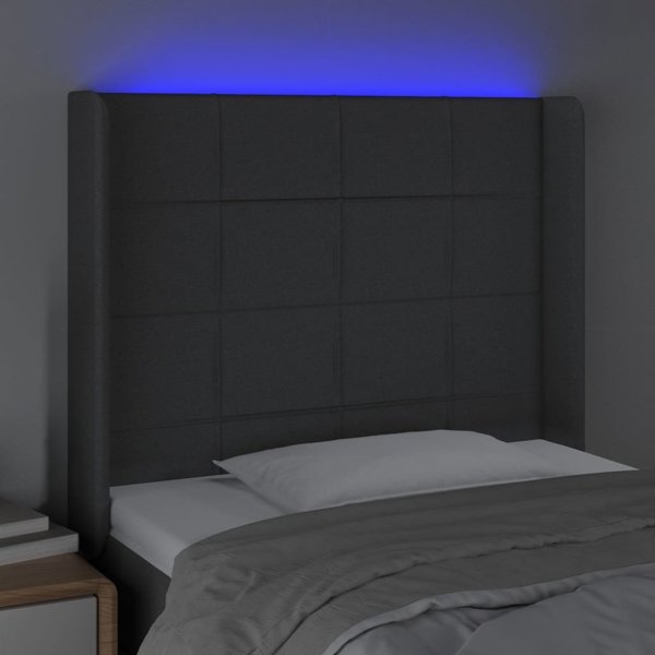 vidaXL Zaglowek do lozka z LED, ciemnoszary, 103x16x118/128cm, tkanina
