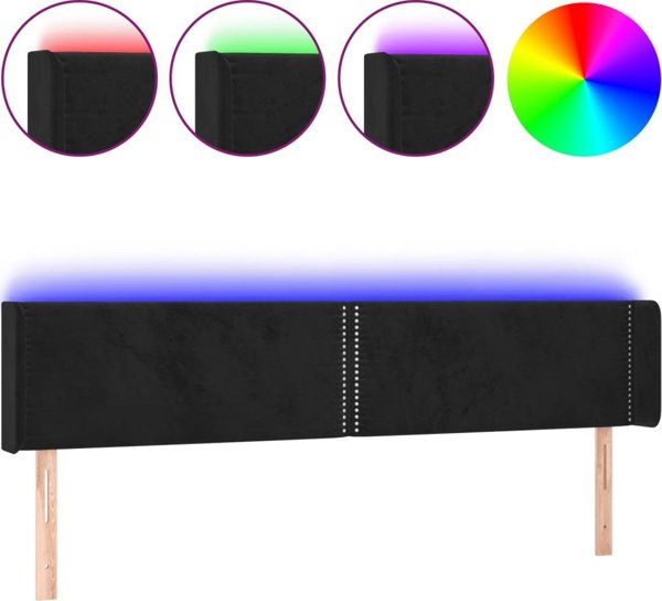 vidaXL Zaglowek do lozka z LED, czarny, 163x16x78/88 cm, aksamit