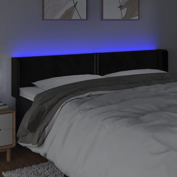 vidaXL Zaglowek do lozka z LED, czarny, 163x16x78/88 cm, aksamit